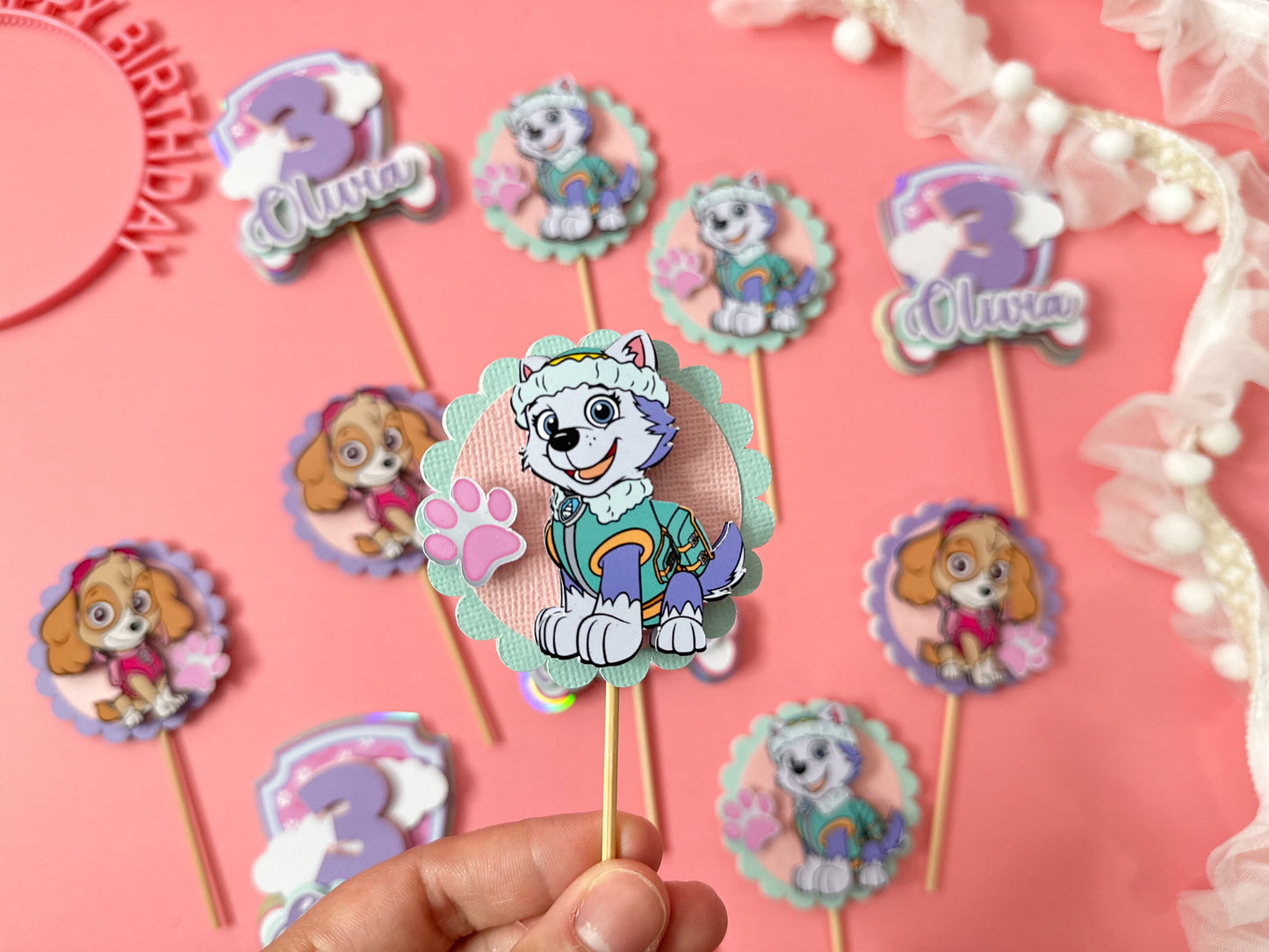 Sky and Everest cupcake toppers | Paw patrol cupcakes | party decor | cupcake toppers | paw patrol party decor