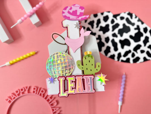 Disco cowgirl cake topper | Pink western party | Disco rodeo party | First birthday decor | 1st rodeo party | cowgirl cake topper