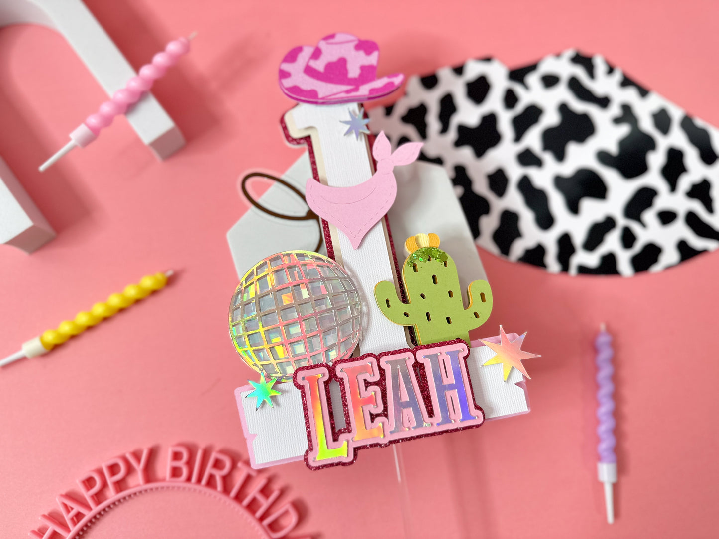 Disco cowgirl cake topper | Pink western party | Disco rodeo party | First birthday decor | 1st rodeo party | cowgirl cake topper