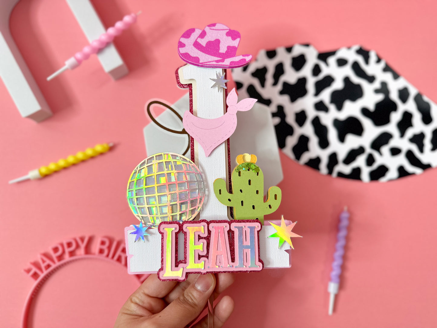 Disco cowgirl cake topper | Pink western party | Disco rodeo party | First birthday decor | 1st rodeo party | cowgirl cake topper