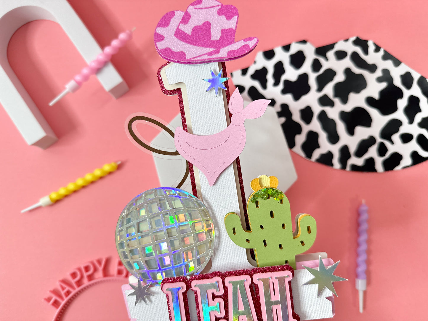 Disco cowgirl cake topper | Pink western party | Disco rodeo party | First birthday decor | 1st rodeo party | cowgirl cake topper