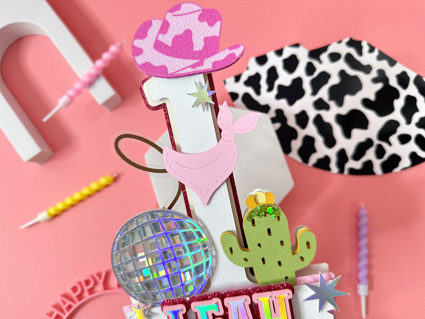 Disco cowgirl cake topper | Pink western party | Disco rodeo party | First birthday decor | 1st rodeo party | cowgirl cake topper