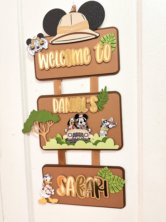 Safari welcome sign | door hanging sign | Mickey mouse door hanger | Party decoration | Birthday door hanger | Safari theme birthday