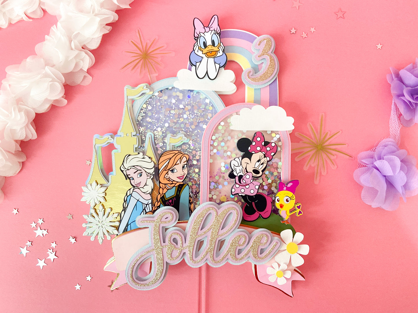 Minnie and frozen custom topper | Shaker cake topper | Minnie Mouse party decor | Frozen birthday | Minnie cake topper | Elsa and Anna