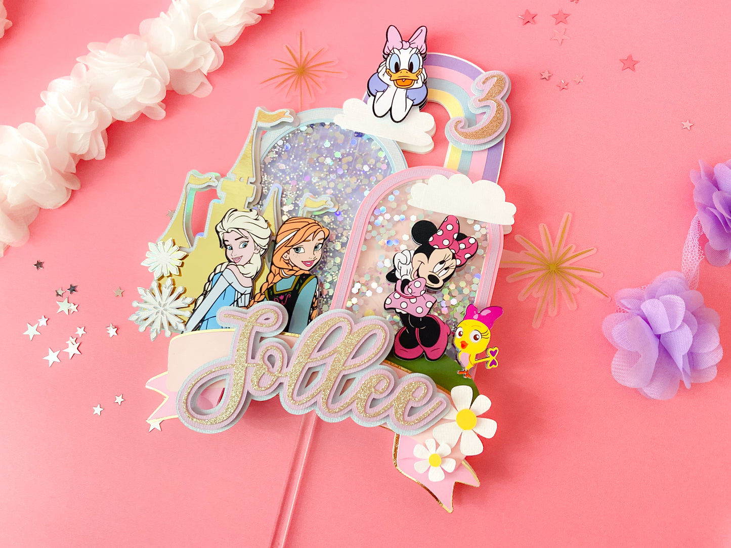 Minnie and frozen custom topper | Shaker cake topper | Minnie Mouse party decor | Frozen birthday | Minnie cake topper | Elsa and Anna