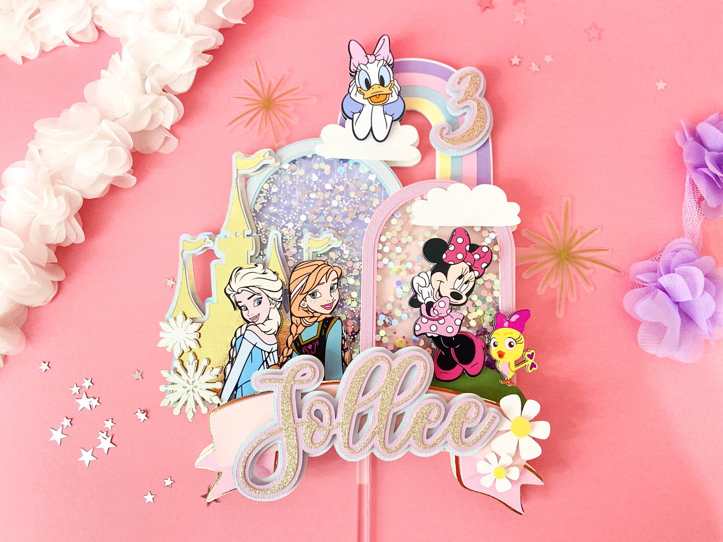 Minnie and frozen custom topper | Shaker cake topper | Minnie Mouse party decor | Frozen birthday | Minnie cake topper | Elsa and Anna