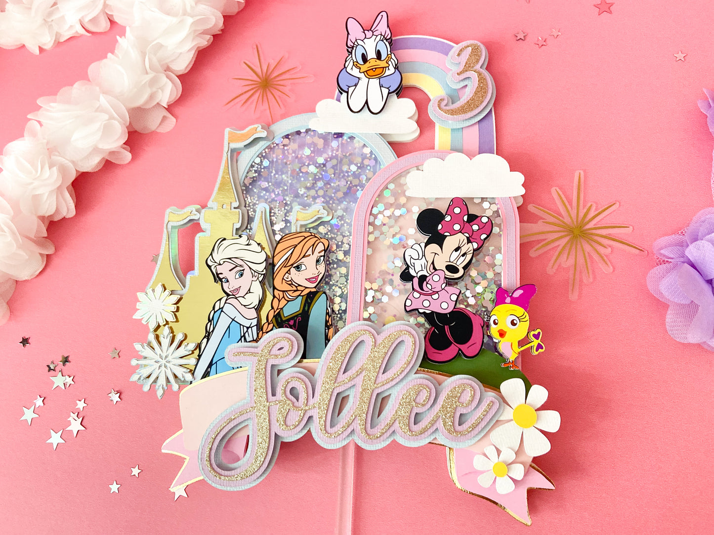 Minnie and frozen custom topper | Shaker cake topper | Minnie Mouse party decor | Frozen birthday | Minnie cake topper | Elsa and Anna