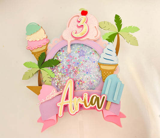 Here's the scoop cake topper | Ice cream themed birthday | Summer fun party | Ice cream party decor | light up topper | shaker cake topper
