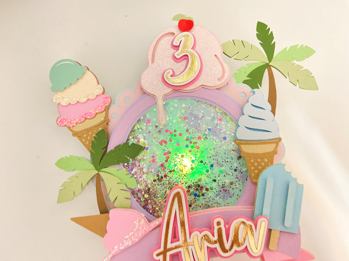 Here's the scoop cake topper | Ice cream themed birthday | Summer fun party | Ice cream party decor | light up topper | shaker cake topper