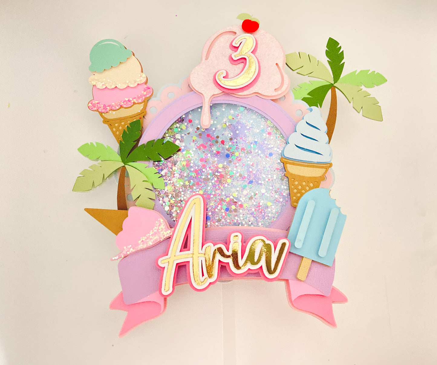 Here's the scoop cake topper | Ice cream themed birthday | Summer fun party | Ice cream party decor | light up topper | shaker cake topper