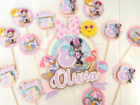 Minnie pool party cupcake toppers | Minnie Mouse birthday | cupcake decor | Minnie and daisy birthday | cupcake toppers