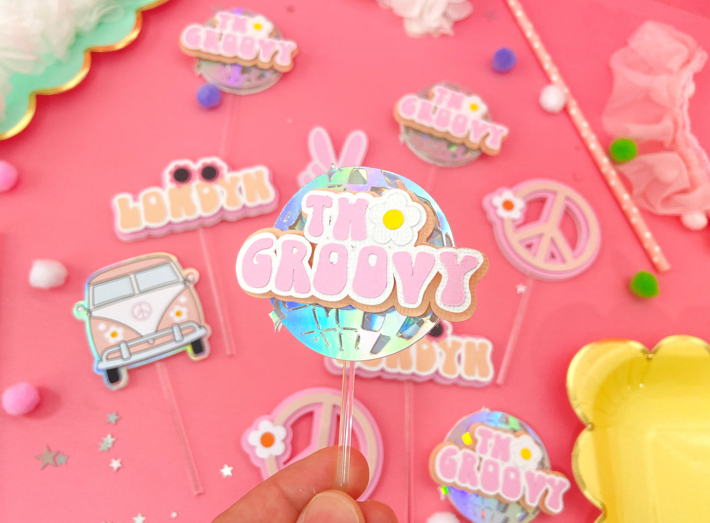 Two Groovy cupcake toppers | 2nd birthday party topper | Retro groovy birthday | Groovy one | Groovy birthday | Boho birthday