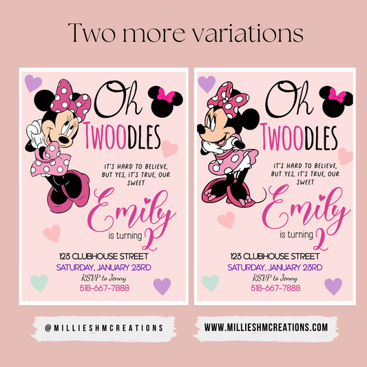 Oh Twoodles party invitation, kids birthday invitation template, Digital download, Minnies birthday, Twoodles invitation, 2nd birthday party