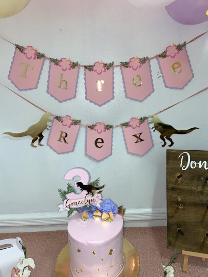 Three Rex cake topper, Dino theme, Girl dinosaur theme party, Party decor, 3 Rex birthday