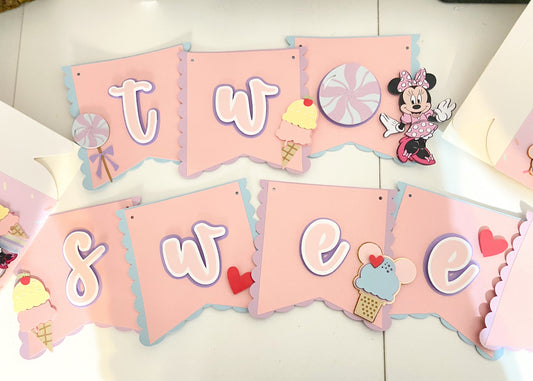 Two sweet birthday banner | party decor | Minnie Mouse banner | oh twoodles party | sweet twoodles | second birthday | birthday banner