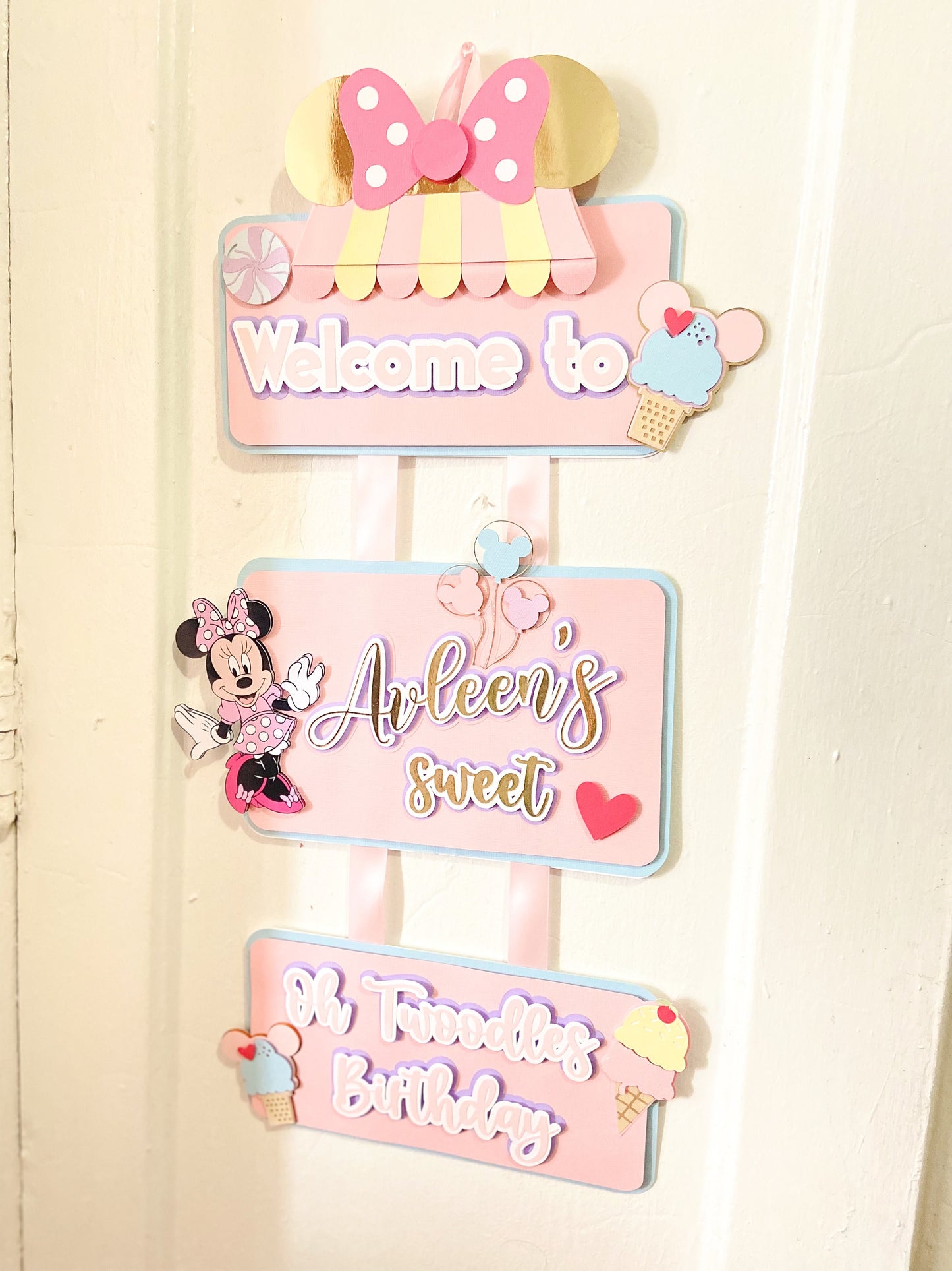 Birthday welcome sign | door sign | Minnie mouse door hanger | Party decoration | Birthday door hanger | Candyland theme birthday