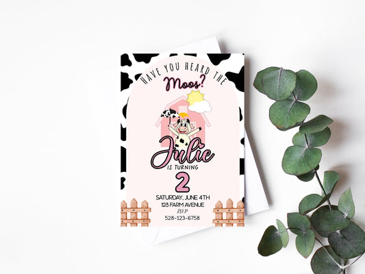 Vaca Lola invitation, kids' birthday invitation template, Digital download, farm birthday, cow party invitation, digital invite