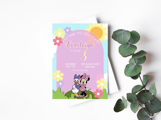 Minnie and daisy invitation, kids' birthday invitation template, Digital download, Minnie birthday, party invitation, digital invite