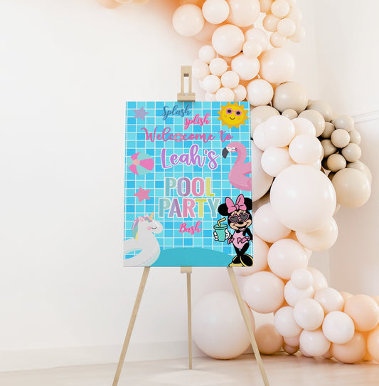 Minnie Mouse Pool party welcome sign, kids' birthday template, Digital download, pool birthday, party sign, digital welcome sign